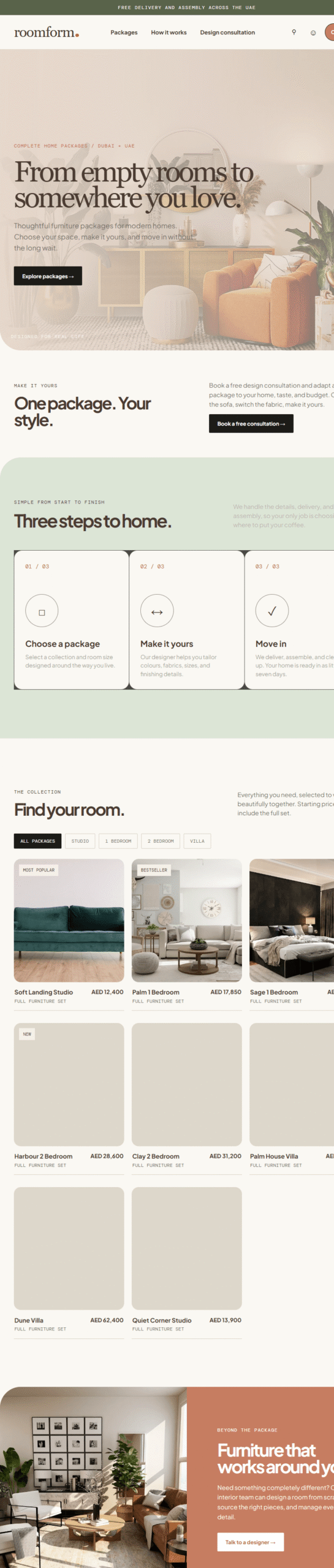 roomform landing page design and build preview